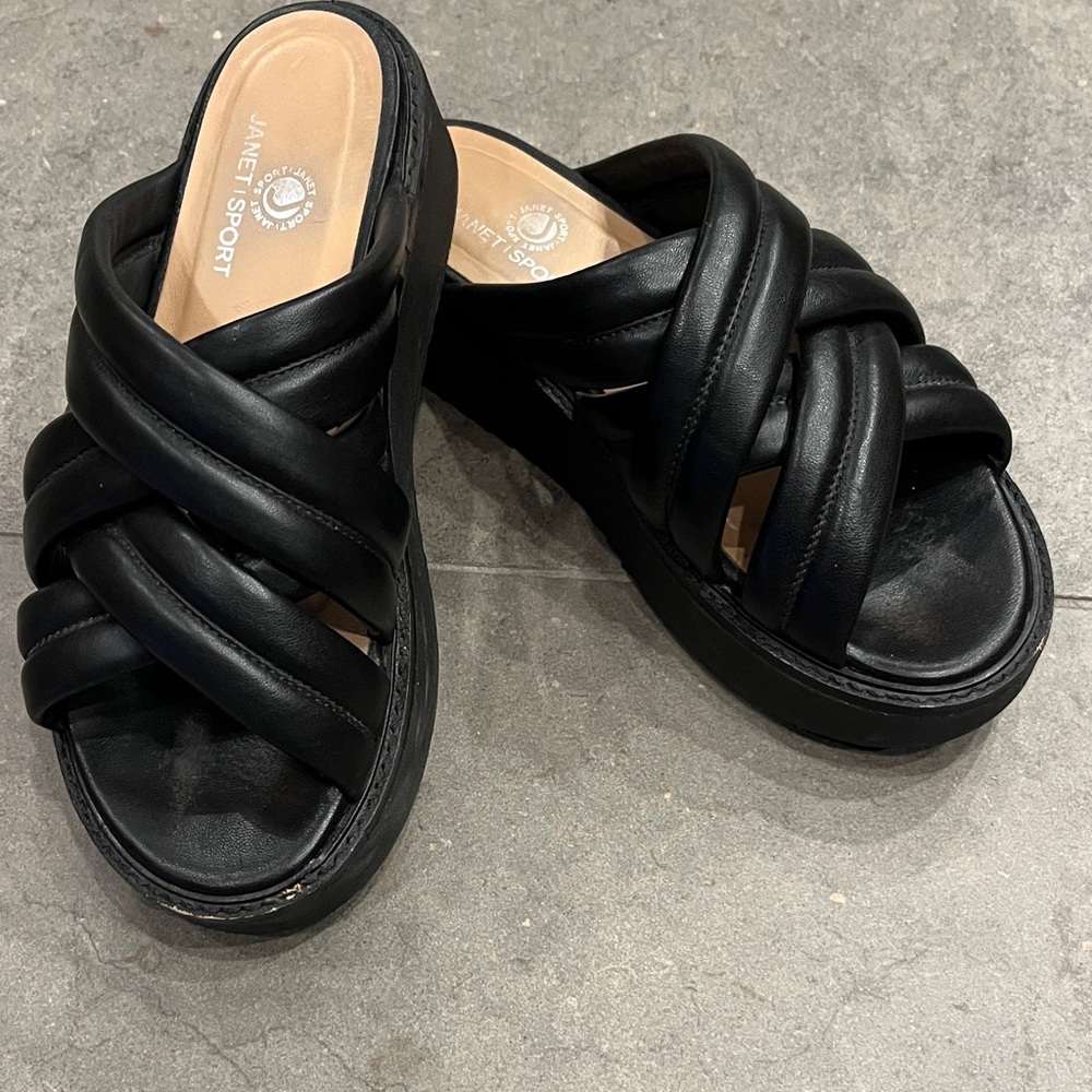 Janet Sport black leather wedge sandal.  Size 36/6. Worn once